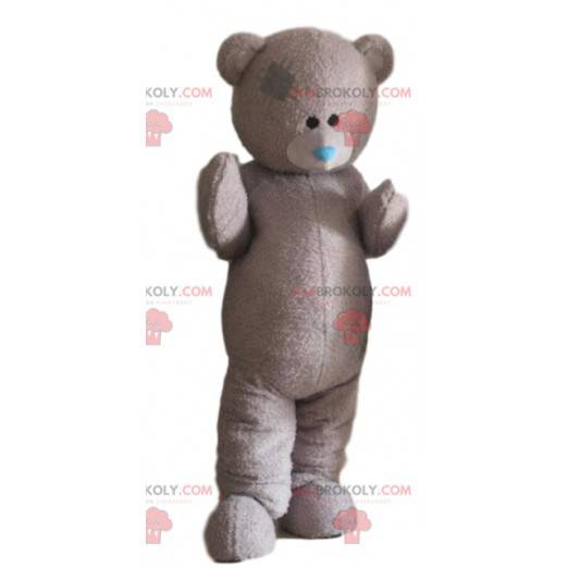 Gray teddy bear mascot, bear costume, elegant disguise -