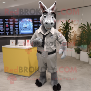 Gray Donkey mascot costume character dressed with a Dress Shirt and Digital watches