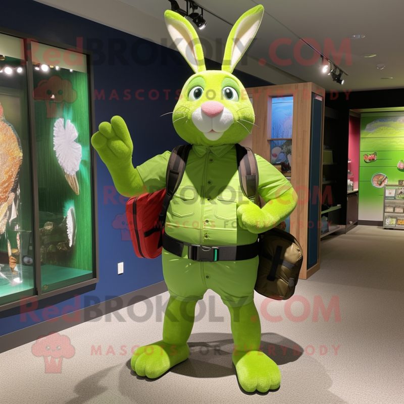 Lime Green Rabbit mascot costume character dressed with a Rash Guard and Messenger bags