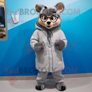 Gray Puma mascot costume character dressed with a Parka and Eyeglasses