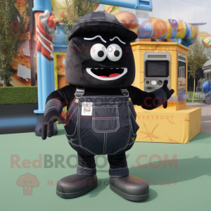 Black Hamburger mascot costume character dressed with a Dungarees and Keychains