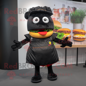 Black Hamburger mascot costume character dressed with a Dungarees and Keychains