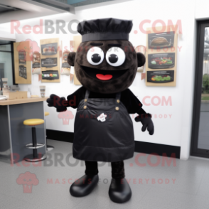 Black Hamburger mascot costume character dressed with a Dungarees and Keychains