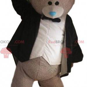 Mascote de urso cinza, fantasia de noivo, fantasia de casamento