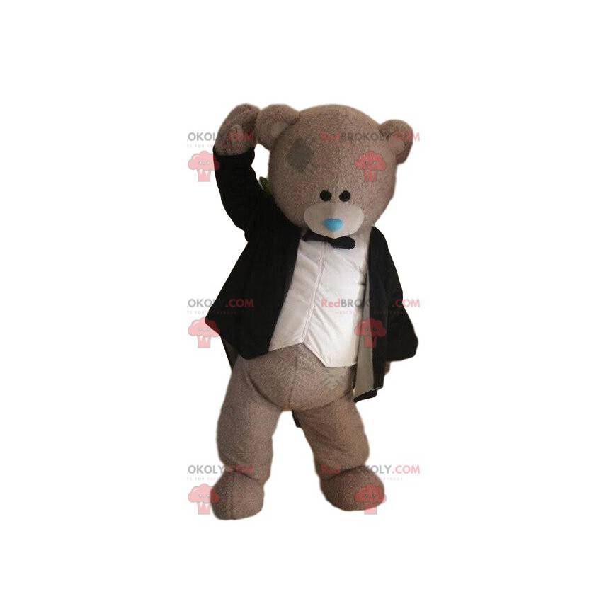 Mascotte d'ours gris, costume de marié, déguisement de mariage