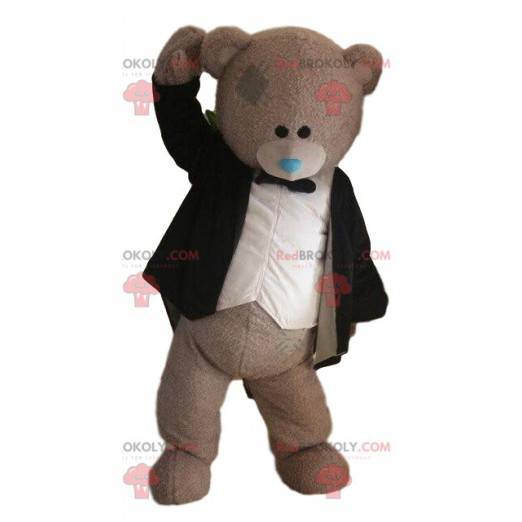 Mascotte d'ours gris, costume de marié, déguisement de mariage