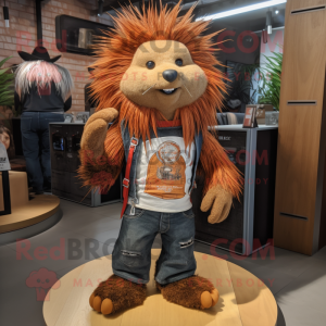 Rust Porcupine mascot costume character dressed with a Bootcut Jeans and Keychains