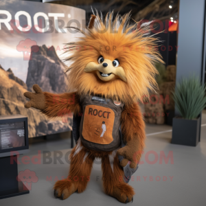 Rust Porcupine mascot costume character dressed with a Bootcut Jeans and Keychains