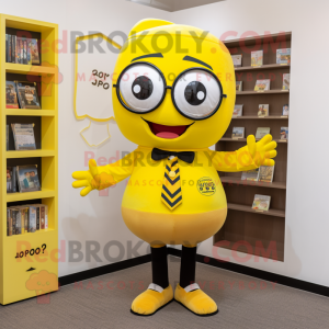 Yellow Pho mascot costume character dressed with a Oxford Shirt and Pocket squares