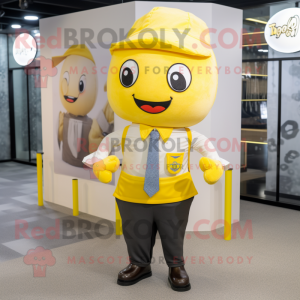 Yellow Pho mascot costume character dressed with a Oxford Shirt and Pocket squares