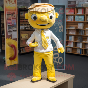 Yellow Pho mascot costume character dressed with a Oxford Shirt and Pocket squares