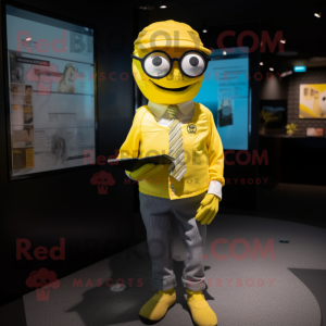 Yellow Pho mascot costume character dressed with a Oxford Shirt and Pocket squares