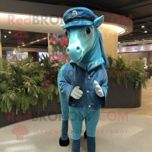 Cyan Horse mascotte kostuum...