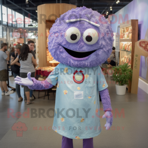 Lavender Pizza Slice mascot costume character dressed with a Chambray Shirt and Hairpins