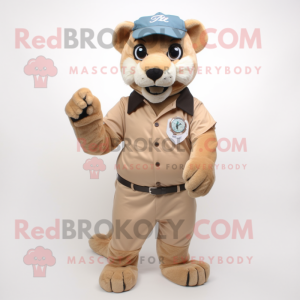 Beige Mountain Lion mascot costume character dressed with a Baseball Tee and Digital watches