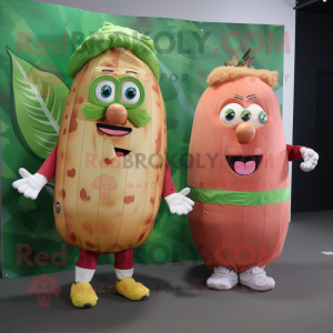 Peach Corned Beef And Cabbage mascot costume character dressed with a Board Shorts and Scarves