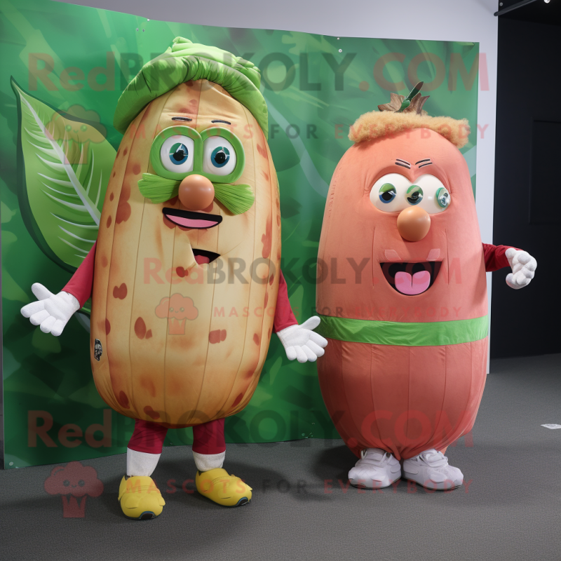 Peach Corned Beef And Cabbage mascot costume character dressed with a Board Shorts and Scarves Peach Corned Beef And Cabbage mascot costume character dressed with a Board Shorts and Scarves