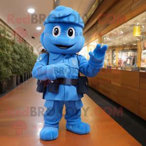 Blue Soldier mascot costume character dressed with a Playsuit and Mittens