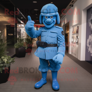 Blue Soldier mascot costume character dressed with a Playsuit and Mittens