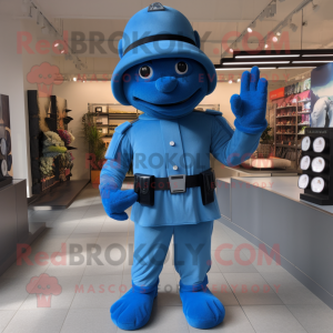 Blue Soldier mascot costume character dressed with a Playsuit and Mittens