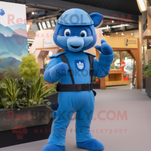 Blue Soldier mascot costume character dressed with a Playsuit and Mittens