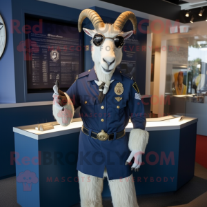 Navy Goat mascot costume character dressed with a Suit Pants and Bracelets