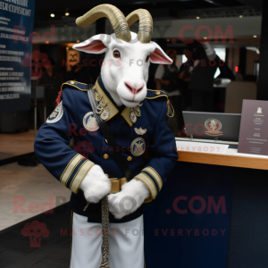 Navy Goat mascot costume character dressed with a Suit Pants and Bracelets