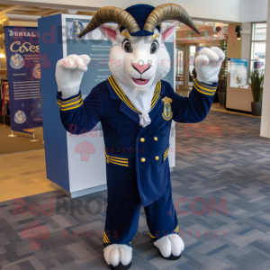 Navy Goat mascot costume character dressed with a Suit Pants and Bracelets