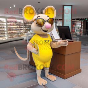 Yellow Rat mascot costume character dressed with a Bikini and Reading glasses