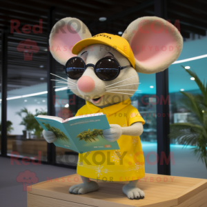 Yellow Rat mascot costume character dressed with a Bikini and Reading glasses