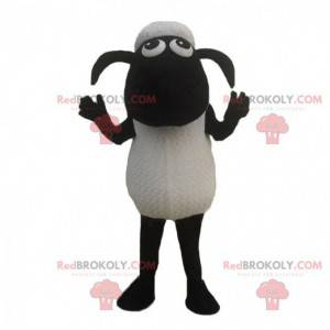 Mascotte de Shaun le mouton, costume de mouton noir et blanc -