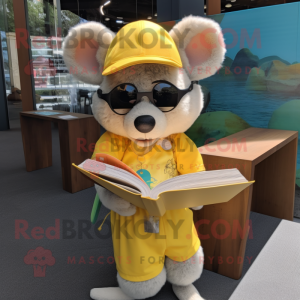 Yellow Rat mascot costume character dressed with a Bikini and Reading glasses