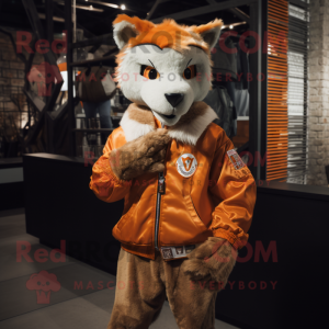 Orange Lynx mascot costume character dressed with a Bomber Jacket and Bracelets