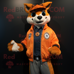 Orange Lynx mascot costume character dressed with a Bomber Jacket and Bracelets