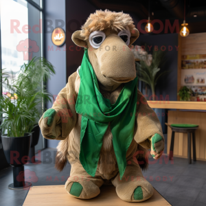 Green Camel mascot costume character dressed with a Jeans and Scarves
