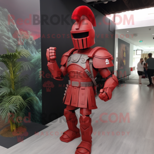 Red Spartan Soldier mascot costume character dressed with a Suit Pants and Hairpins