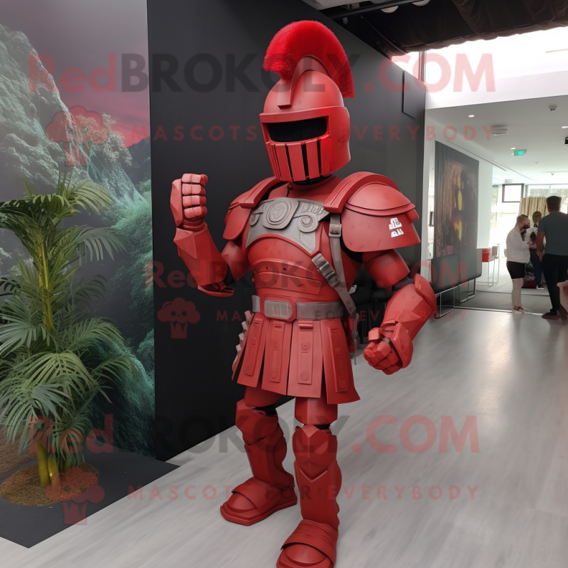 Red Spartan Soldier mascot costume character dressed with a Suit Pants and Hairpins Red Spartan Soldier mascot costume character dressed with a Suit Pants and Hairpins