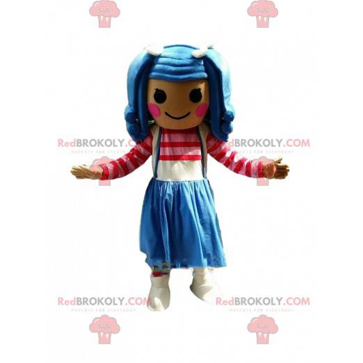 Mascotte de fillette colorée, costume de fille très colorée -