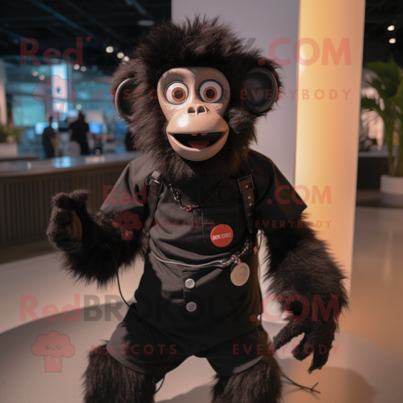 Black Monkey mascot costume character dressed with a Henley Shirt and Suspenders Black Monkey mascot costume character dressed with a Henley Shirt and Suspenders