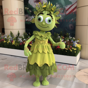 Olive Bouquet Of Flowers mascot costume character dressed with a A-Line Skirt and Bracelet watches