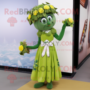 Olive Bouquet Of Flowers mascot costume character dressed with a A-Line Skirt and Bracelet watches