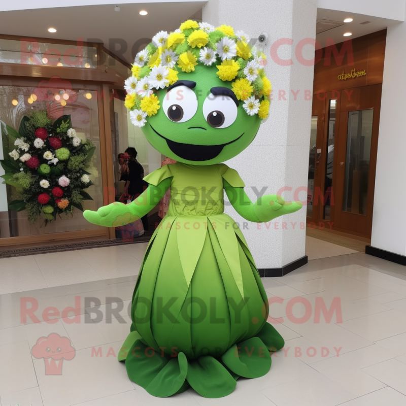 Olive Bouquet Of Flowers mascot costume character dressed with a A-Line Skirt and Bracelet watches