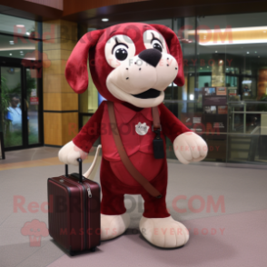 Maroon Dog mascot costume character dressed with a Jeggings and Briefcases