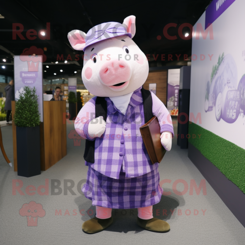 Lavender Pig mascot costume character dressed with a Waistcoat and Beanies