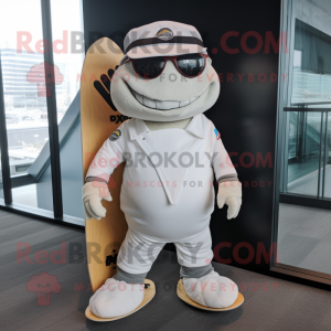 White Skateboard mascot costume character dressed with a Turtleneck and Tie pins