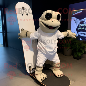 White Skateboard mascot costume character dressed with a Turtleneck and Tie pins