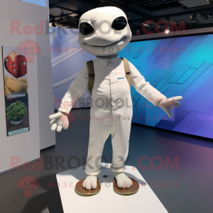 White Skateboard mascot costume character dressed with a Turtleneck and Tie pins