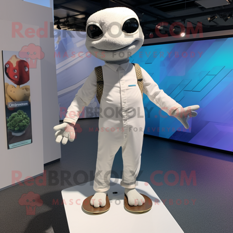 White Skateboard mascot costume character dressed with a Turtleneck and Tie pins White Skateboard mascot costume character dressed with a Turtleneck and Tie pins