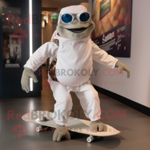 White Skateboard mascot costume character dressed with a Turtleneck and Tie pins