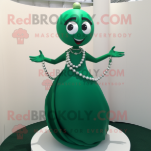 Forest Green Bracelet mascot costume character dressed with a Ball Gown and Necklaces